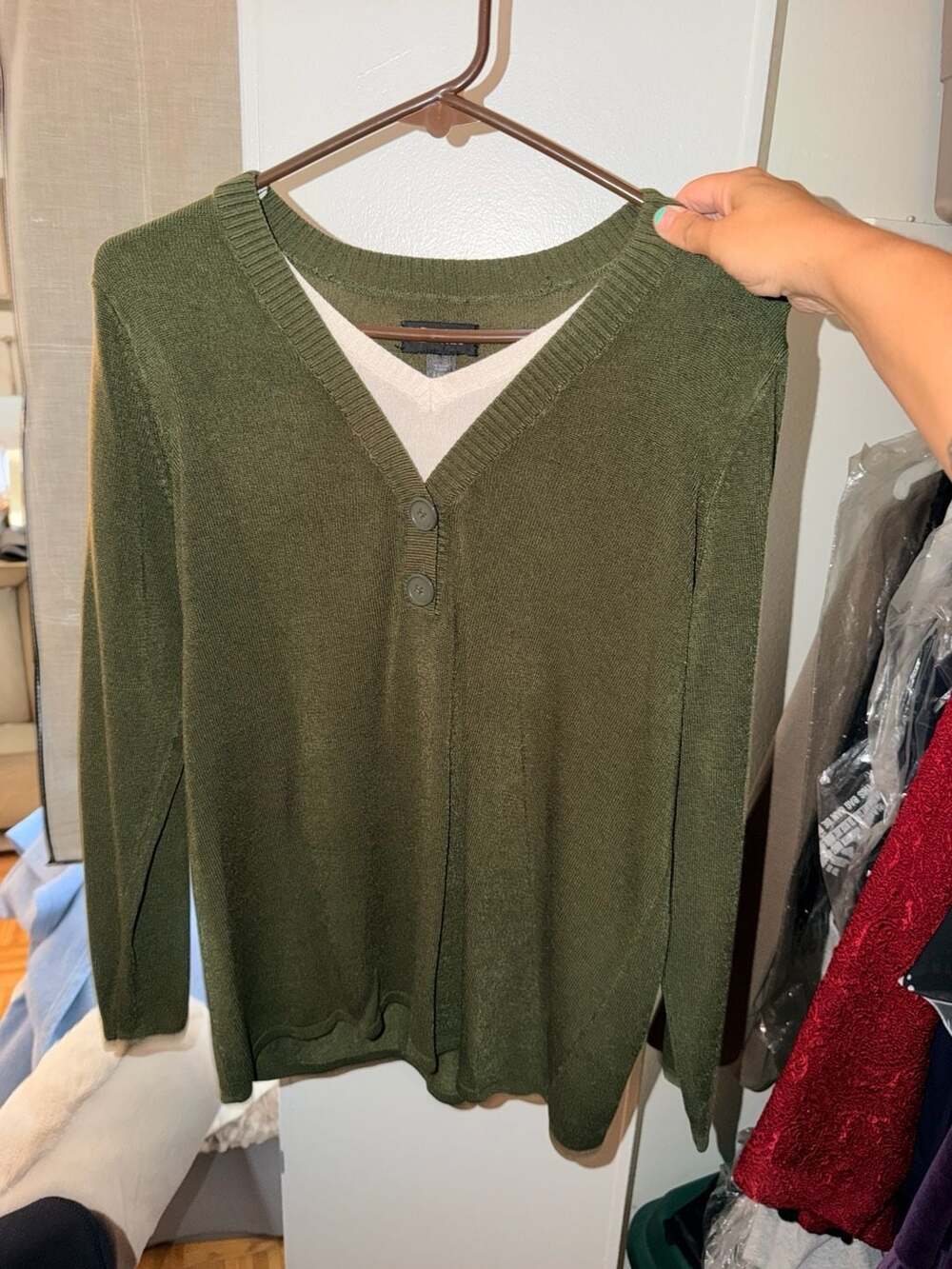 Ann Taylor LOFT Sweater Pullover Green V-Neck Size S
